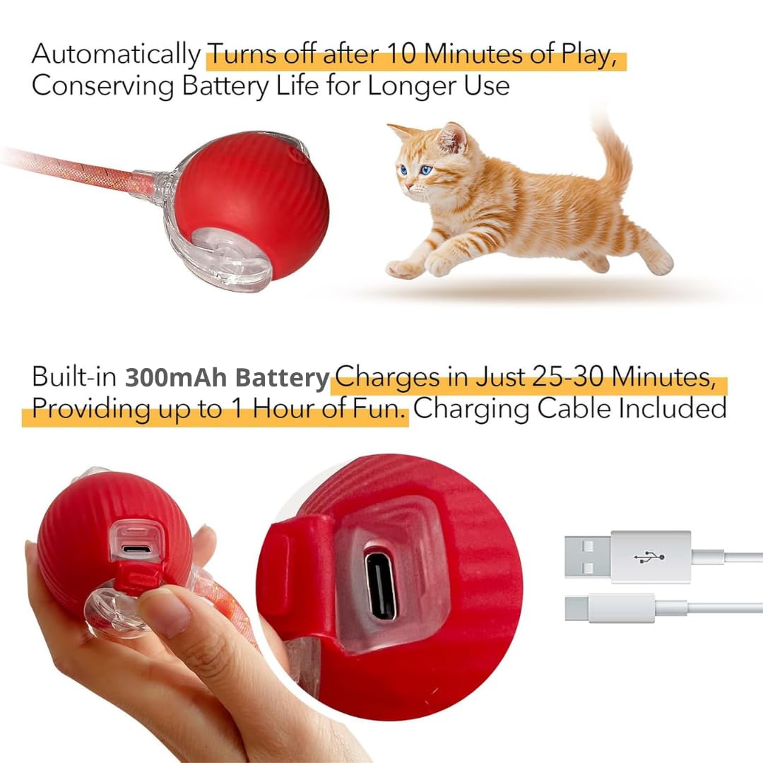 Elegancy Speedy Tail 2.0 Interactive Cat Toy – Dual-Speed Rolling Ball with Feather Tail & Motion Activation | Rechargeable Cat Toy for Indoor Cats