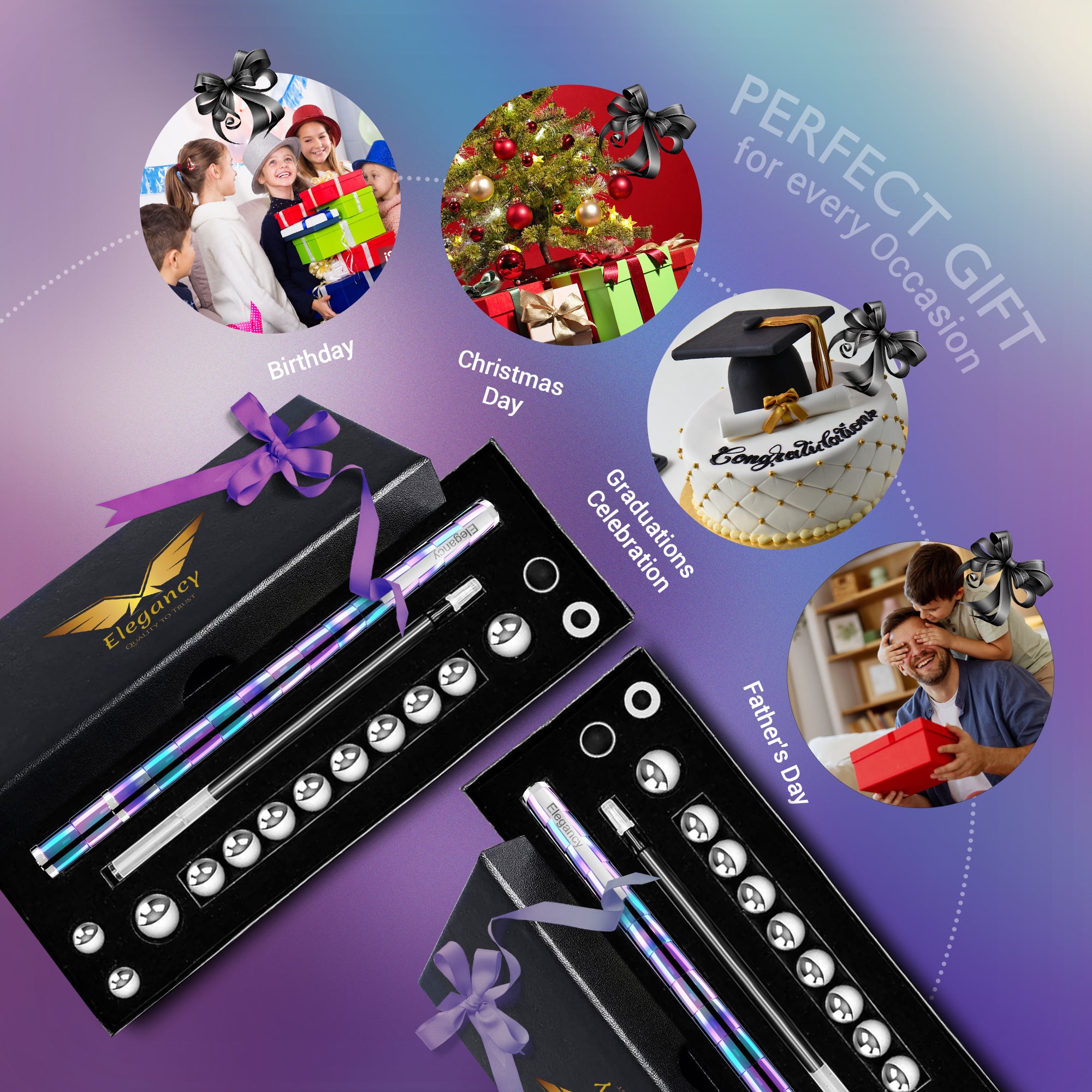 Elegancy Fidget Pen Magnetic Teenage Toys Magnetic Pen Fidget Toy | Stress Relief Multi-functional Pens | Cool Stuff Magnets for Kids Present (Rainbow)