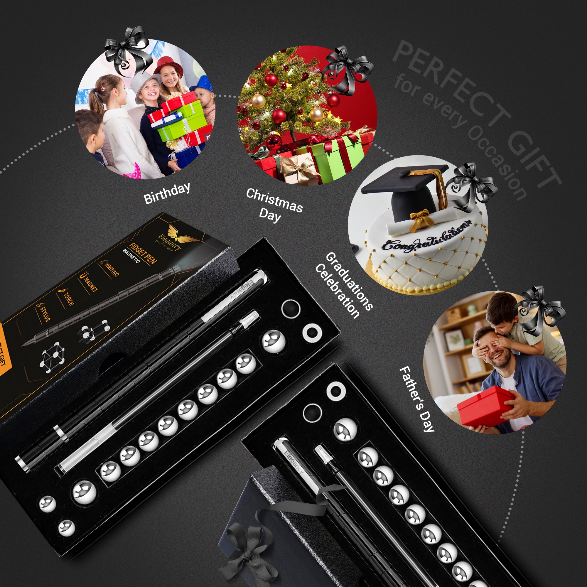 Elegancy Magnetic Fidget Pen with LED Light – Deformable Stress-Relief Pen, Multifunction Stylus & Cool Gift for Men, Women & Teens