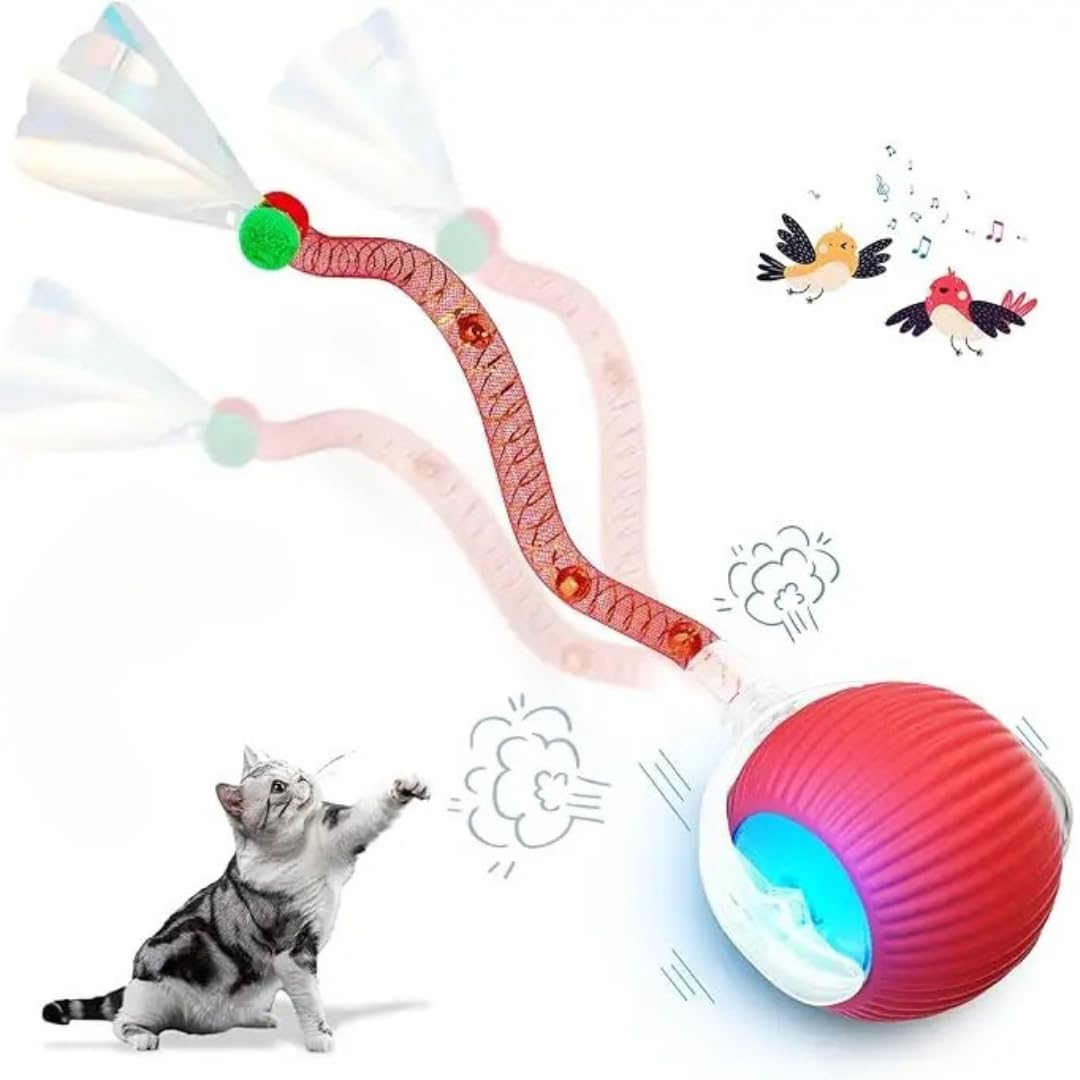 Elegancy Speedy Tail 2.0 Interactive Cat Toy – Dual-Speed Rolling Ball with Feather Tail & Motion Activation | Rechargeable Cat Toy for Indoor Cats