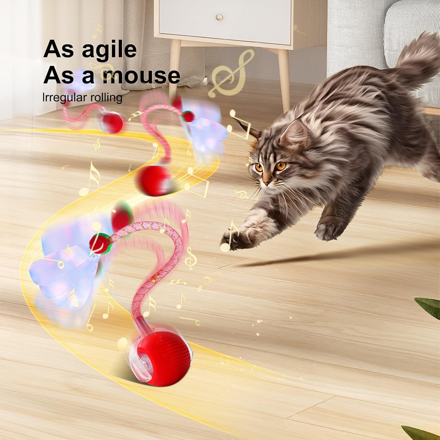Elegancy Speedy Tail 2.0 Interactive Cat Toy – Dual-Speed Rolling Ball with Feather Tail & Motion Activation | Rechargeable Cat Toy for Indoor Cats