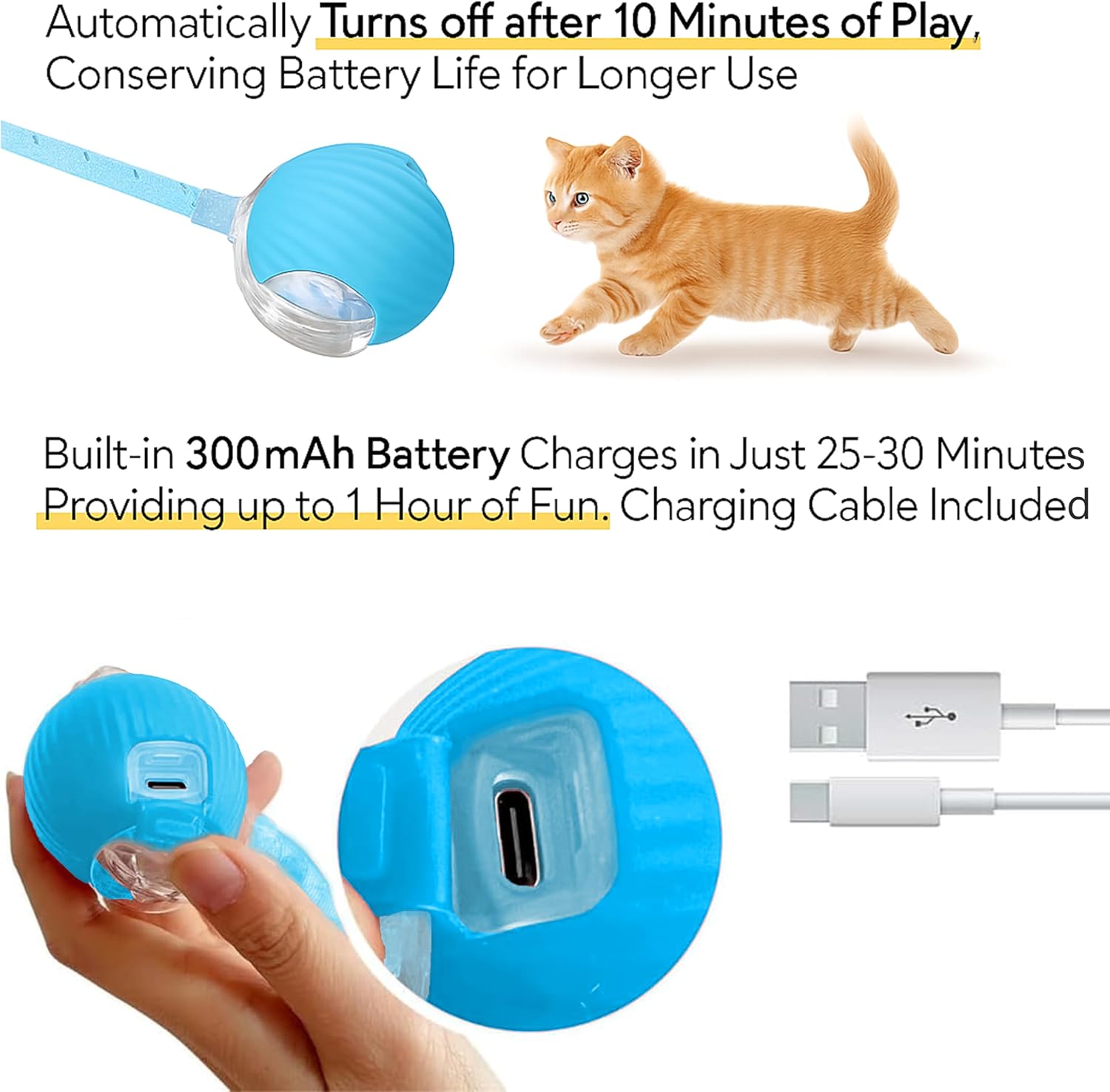 Elegancy Speedy Tail 2.0 Interactive Cat Toy | Speedy Ball Cat Tail Automatic Rolling Ball Toys for Indoor Cats Dual Speed Control Pet Toys