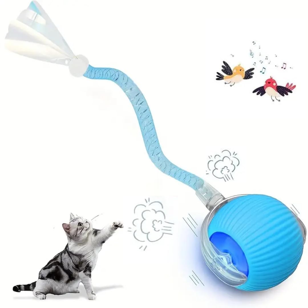 Elegancy Speedy Tail 2.0 Interactive Cat Toy – Dual-Speed Rolling Ball with Feather Tail & Motion Activation | Rechargeable Cat Toy for Indoor Cats