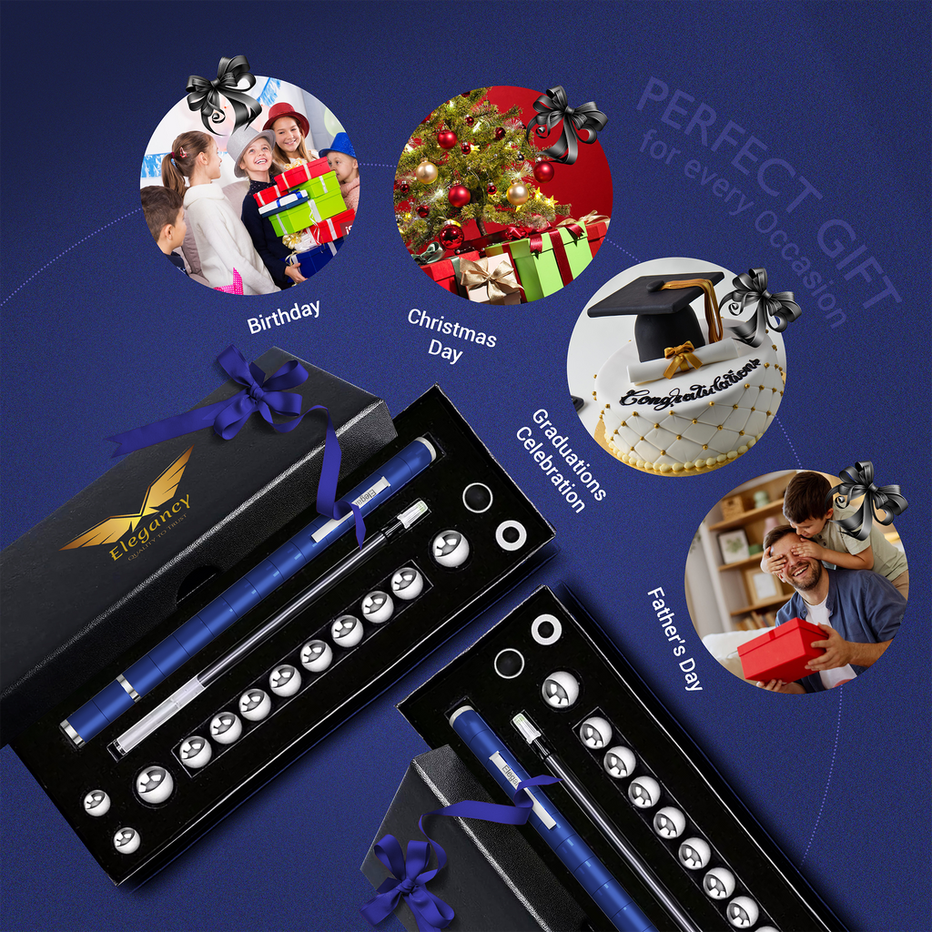 Elegancy Magnetic Fidget Pen | Deformable Stress Relief Pen Toy | Cool Creative Magnet Pen for Teens & Adults Christmas Gifts (Blue)