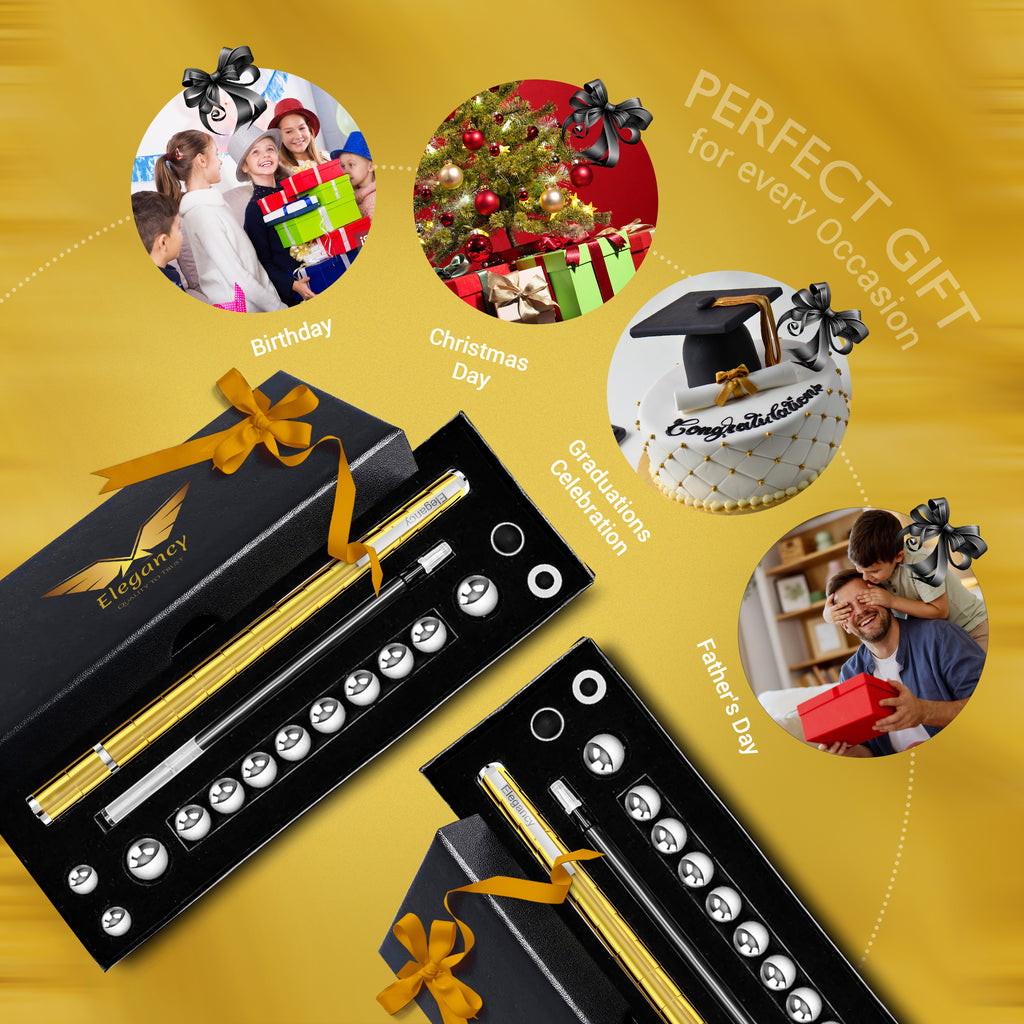 Elegancy Magnetic Fidget Pen | Deformable Stress Relief Pen Toy | Cool Creative Magnet Pen for Teens & Adults Christmas Gifts (Gold)