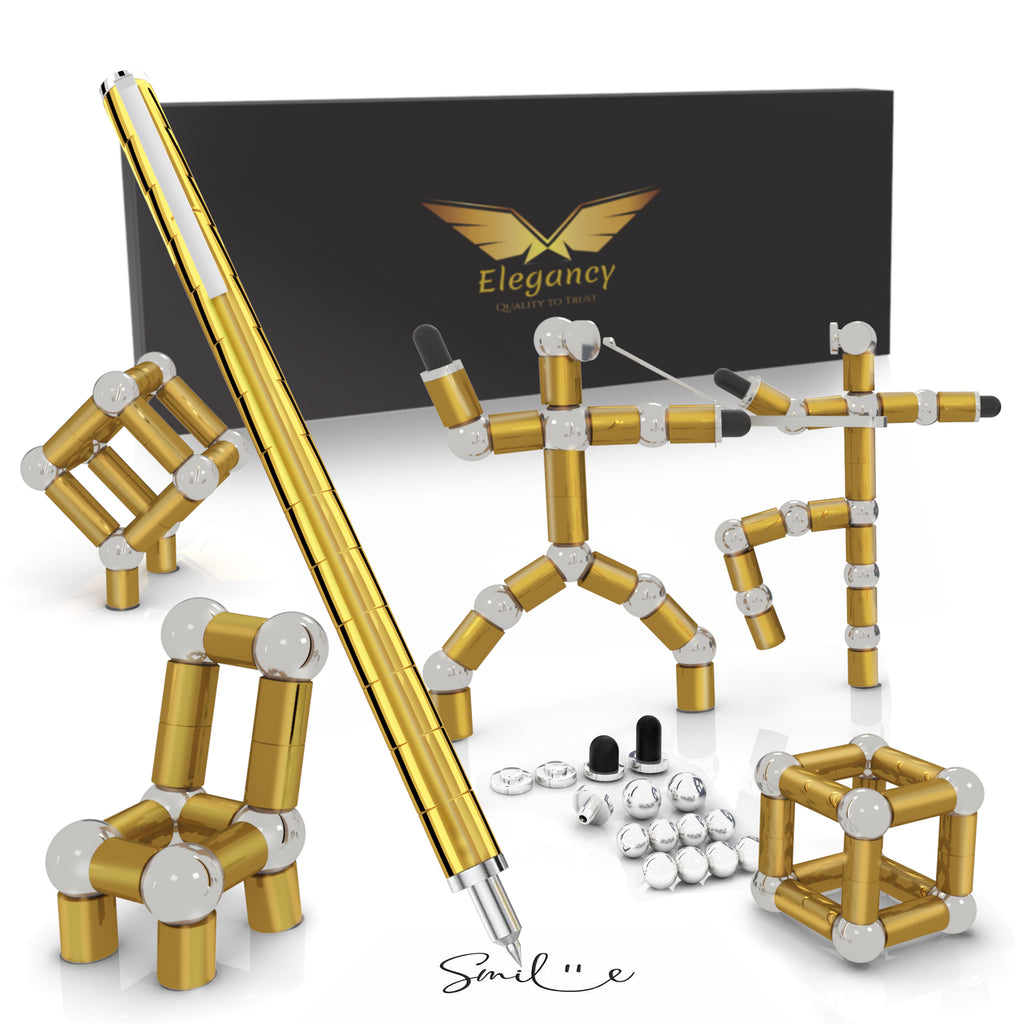 Elegancy Magnetic Fidget Pen | Deformable Stress Relief Pen Toy | Cool Creative Magnet Pen for Teens & Adults Christmas Gifts (Gold)