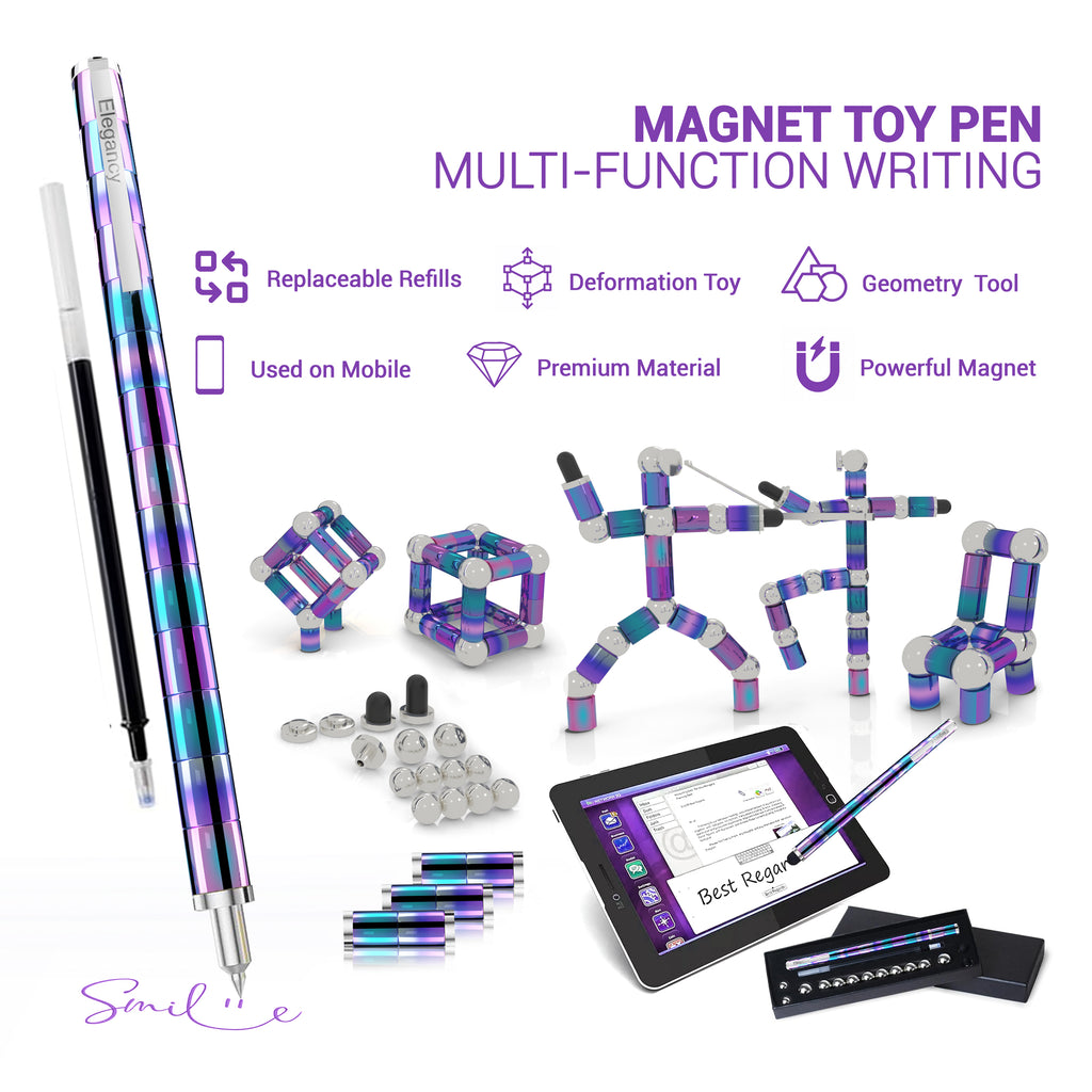 Elegancy Fidget Pen Magnetic Teenage Toys Magnetic Pen Fidget Toy | Stress Relief Multi-functional Pens | Cool Stuff Magnets for Kids Present (Rainbow)