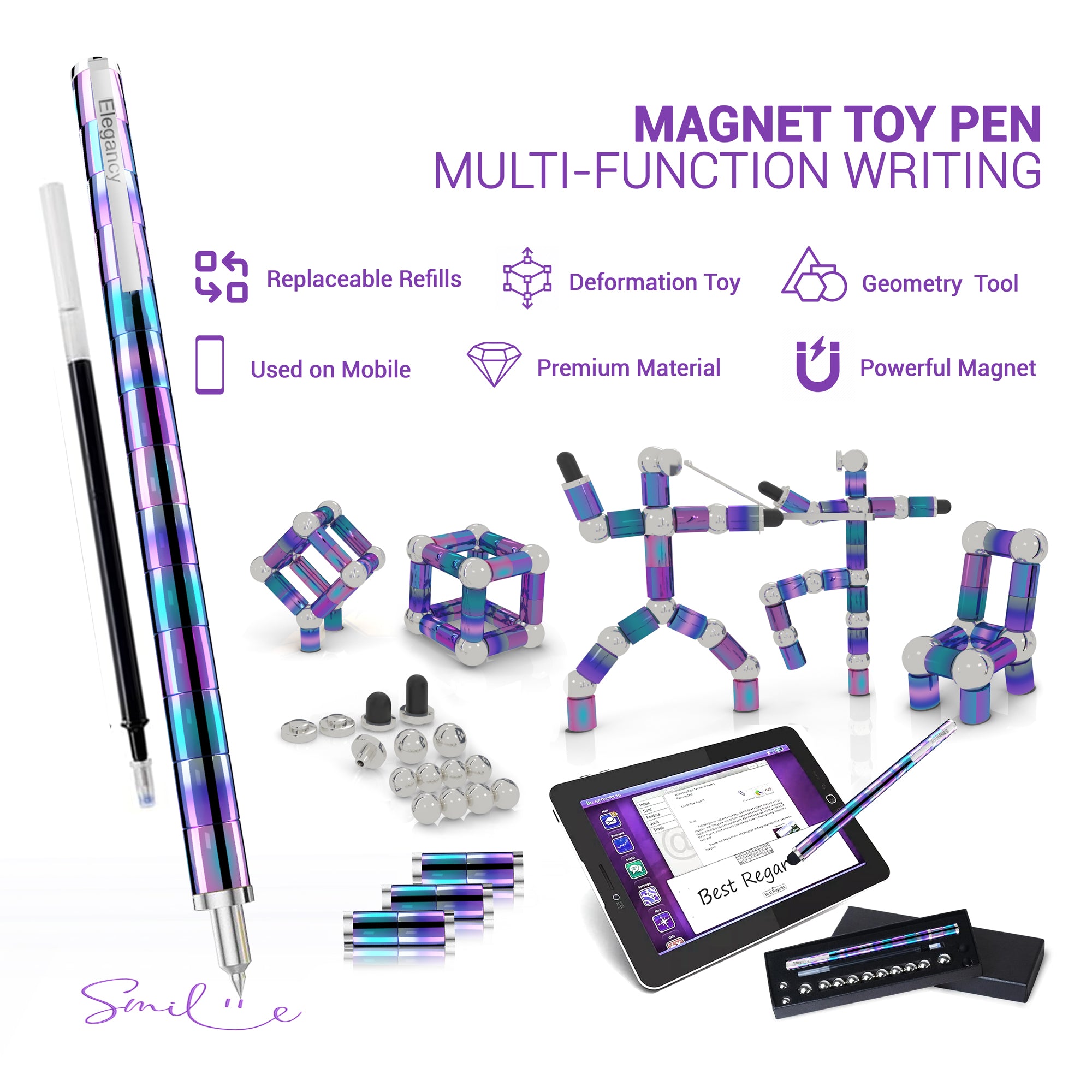 Elegancy Fidget Pen Magnetic Teenage Toys Magnetic Pen Fidget Toy | Stress Relief Multi-functional Ballpoint Pens | Cool Stuff Magnets for Kids Present