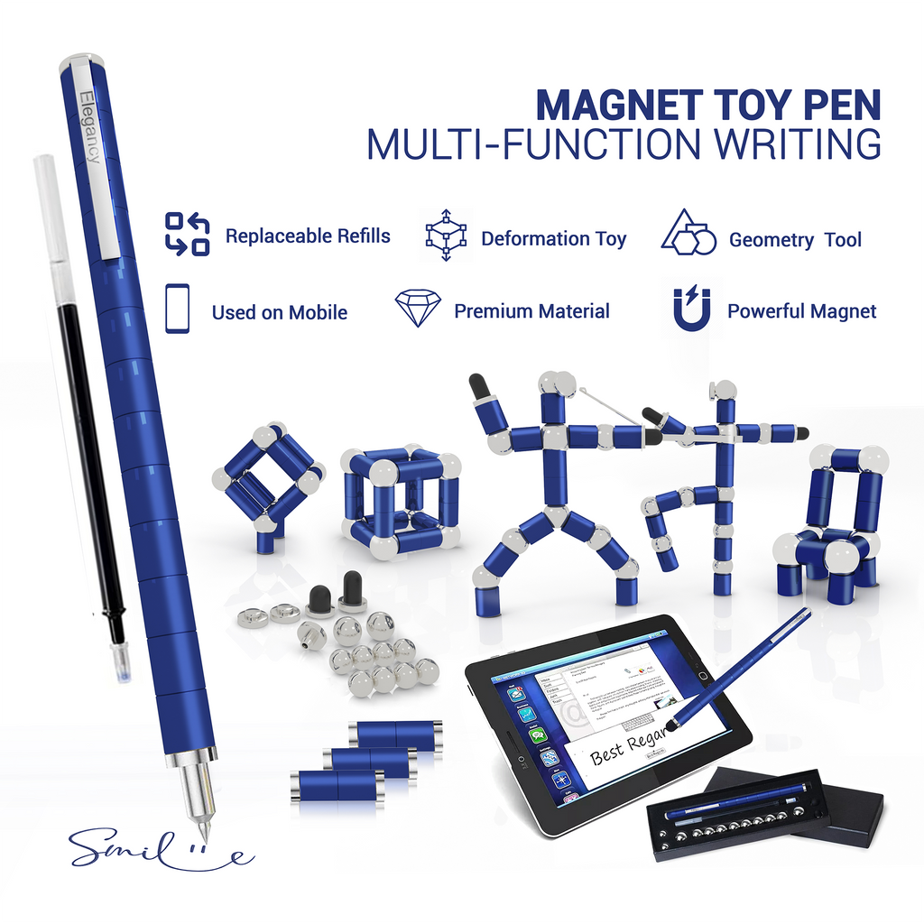 Elegancy Magnetic Fidget Pen | Deformable Stress Relief Pen Toy | Cool Creative Magnet Pen for Teens & Adults Christmas Gifts (Blue)