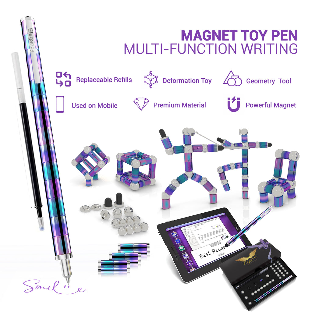 Elegancy Magnetic Fidget Pen Large PACK | Deformable Stress Relief Pen Toy | Cool Creative Magnet Pen for Teens & Adults Christmas Gifts (Large Rainbow)
