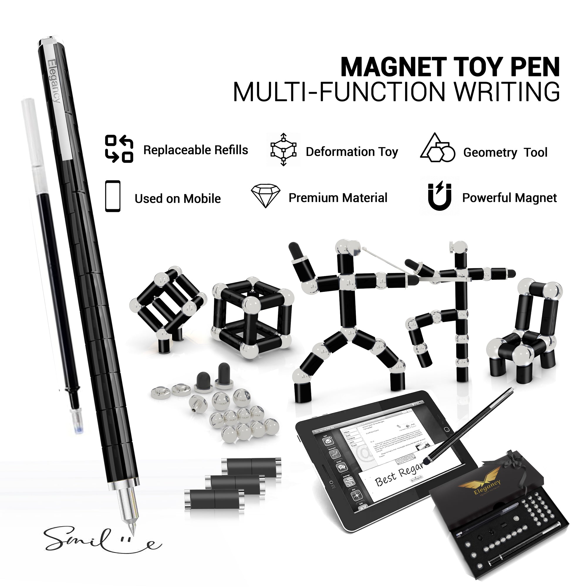 Elegancy Fidget Pen Magnetic Large Pack Teenage Toys Magnetic Pen Fidget Toy | Stress Relief Multi-functional Ballpoint Pens | Cool Stuff Magnets for Kids Present