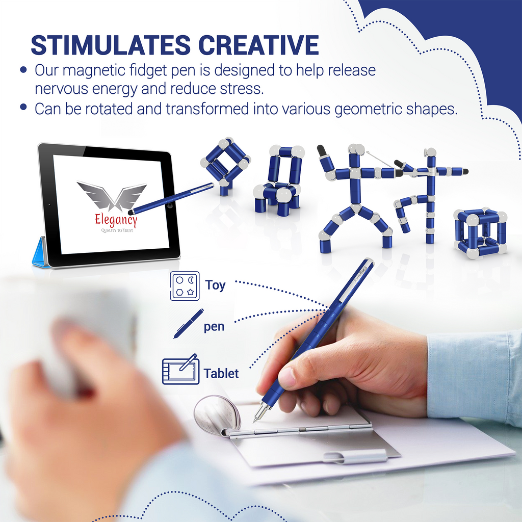 Elegancy Magnetic Fidget Pen | Deformable Stress Relief Pen Toy | Cool Creative Magnet Pen for Teens & Adults Christmas Gifts (Blue)