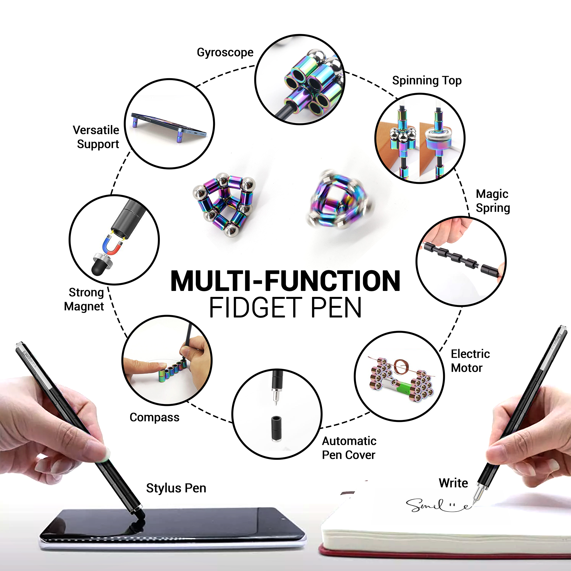 Elegancy Fidget Pen Magnetic Large Pack Teenage Toys Magnetic Pen Fidget Toy | Stress Relief Multi-functional Ballpoint Pens | Cool Stuff Magnets for Kids Present