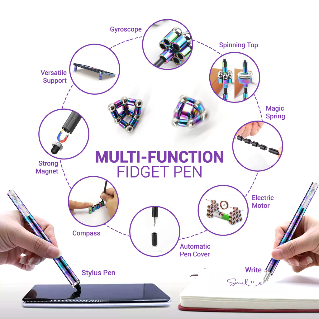 Elegancy Magnetic Fidget Pen Large PACK | Deformable Stress Relief Pen Toy | Cool Creative Magnet Pen for Teens & Adults Christmas Gifts (Large Rainbow)