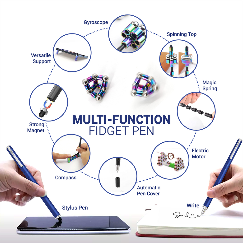 Elegancy Magnetic Fidget Pen | Deformable Stress Relief Pen Toy | Cool Creative Magnet Pen for Teens & Adults Christmas Gifts (Blue)