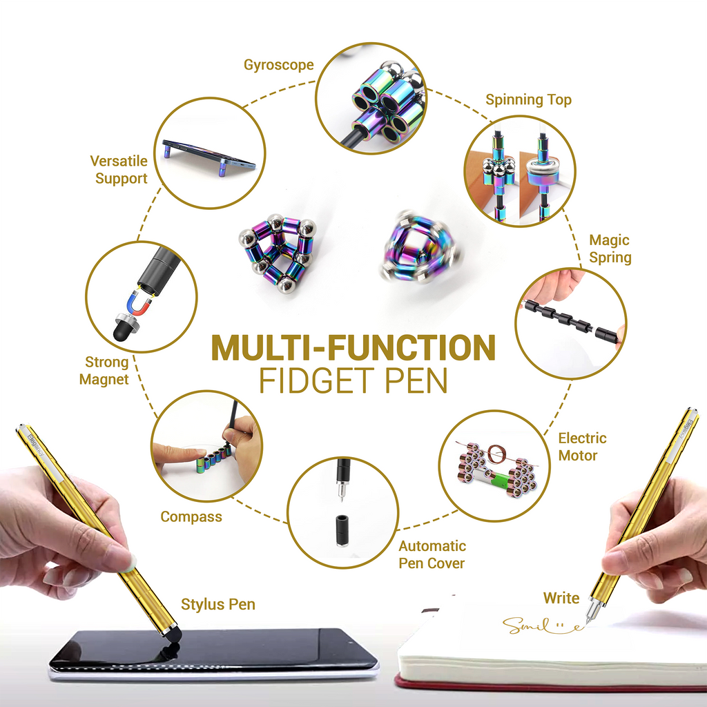 Elegancy Magnetic Fidget Pen | Deformable Stress Relief Pen Toy | Cool Creative Magnet Pen for Teens & Adults Christmas Gifts (Gold)