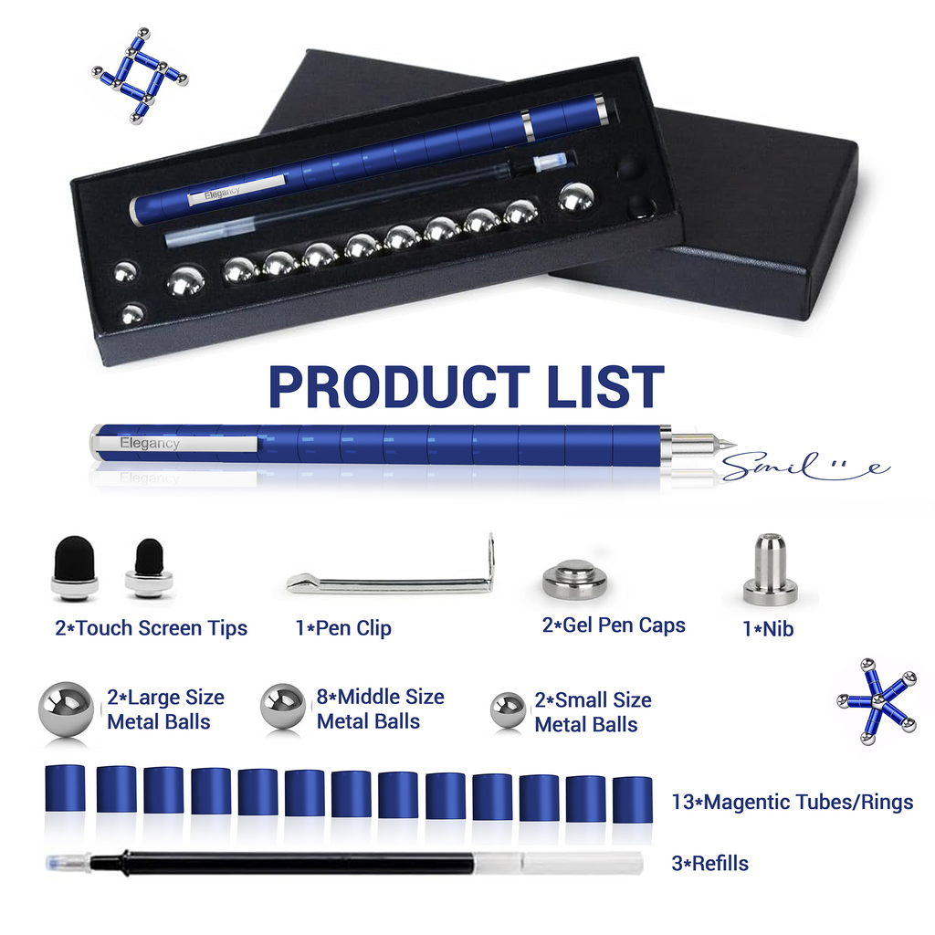 Elegancy Magnetic Fidget Pen | Deformable Stress Relief Pen Toy | Cool Creative Magnet Pen for Teens & Adults Christmas Gifts (Blue)