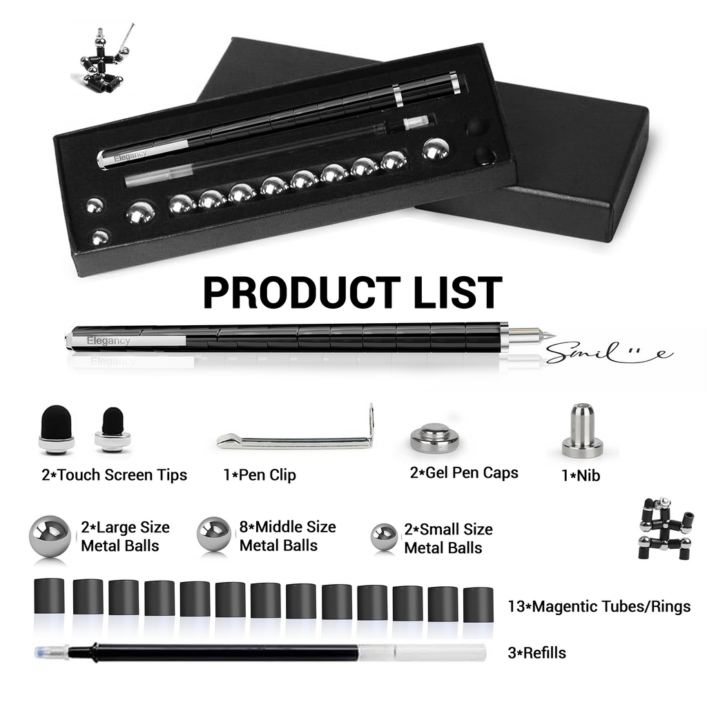Elegancy Magnetic Fidget Pen | Deformable Stress Relief Pen Toy | Cool Creative Magnet Pen for Teens & Adults Christmas Gifts (Black)