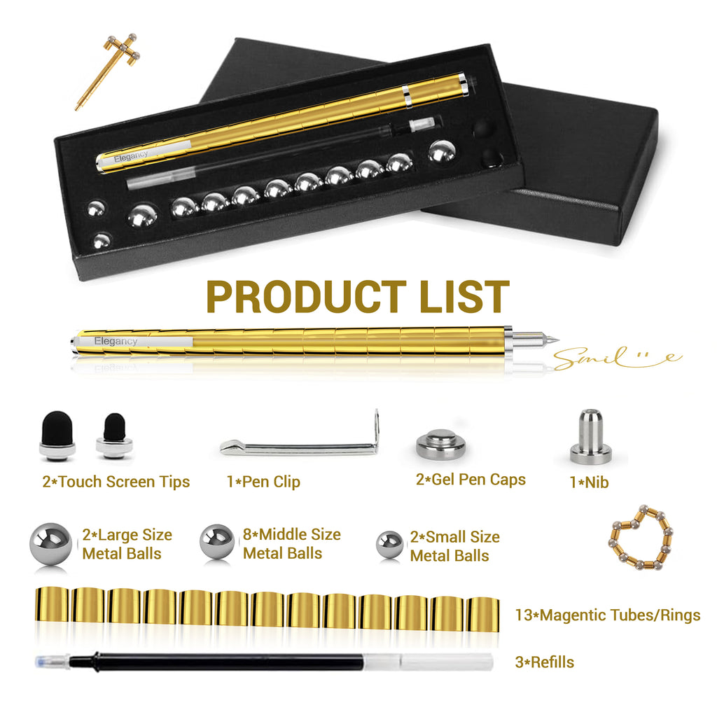 Elegancy Magnetic Fidget Pen | Deformable Stress Relief Pen Toy | Cool Creative Magnet Pen for Teens & Adults Christmas Gifts (Gold)