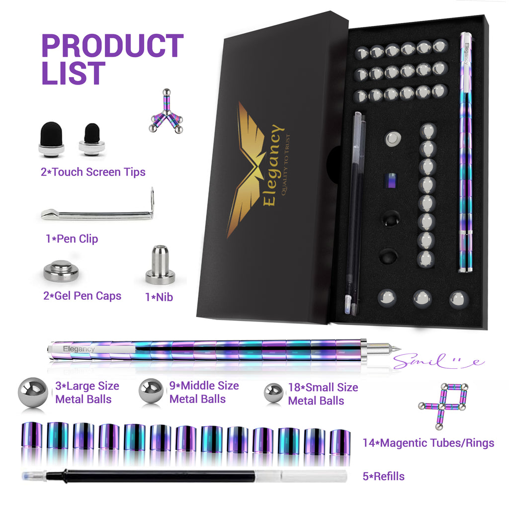 Elegancy Magnetic Fidget Pen Large PACK | Deformable Stress Relief Pen Toy | Cool Creative Magnet Pen for Teens & Adults Christmas Gifts (Large Rainbow)