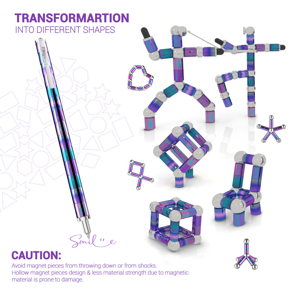 Elegancy Magnetic Fidget Pen Large PACK | Deformable Stress Relief Pen Toy | Cool Creative Magnet Pen for Teens & Adults Christmas Gifts (Large Rainbow)