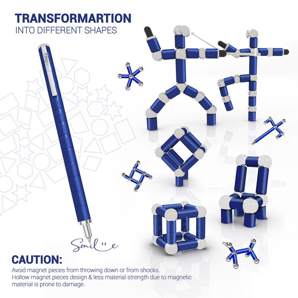 Elegancy Magnetic Fidget Pen | Deformable Stress Relief Pen Toy | Cool Creative Magnet Pen for Teens & Adults Christmas Gifts (Blue)