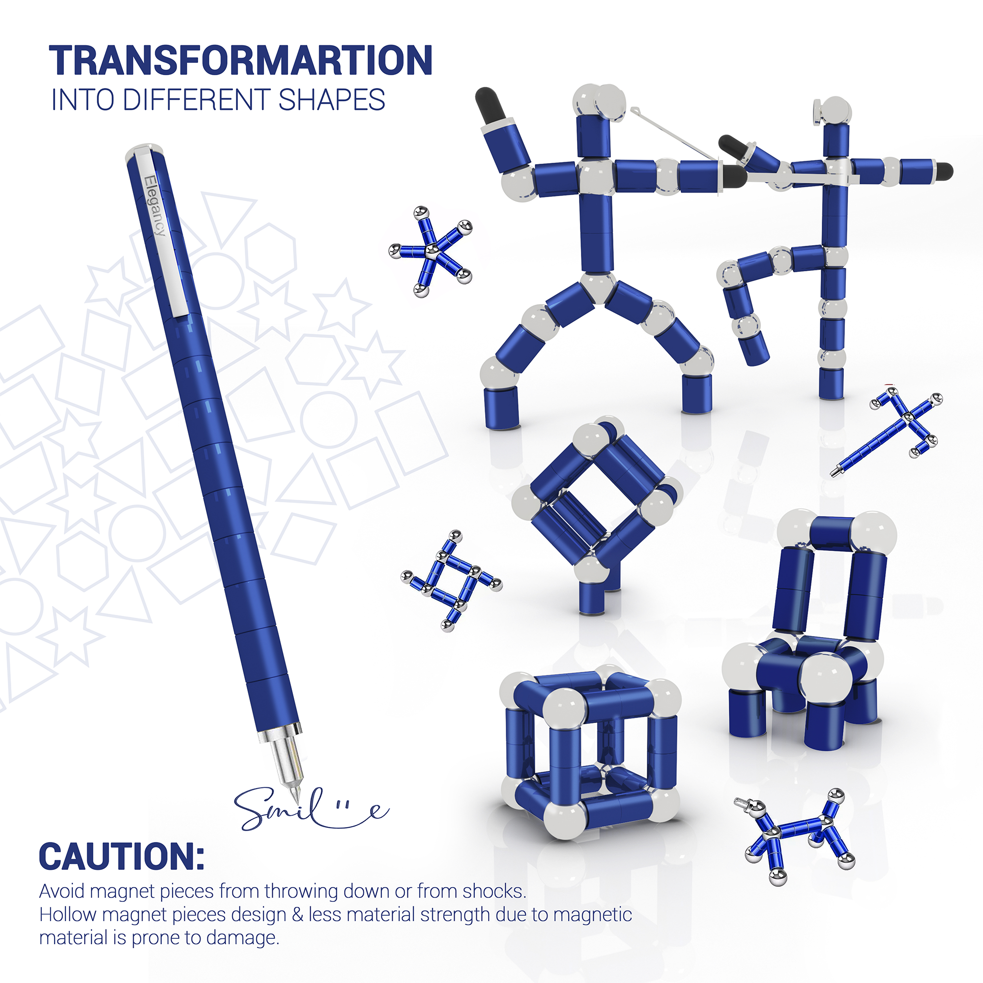 Elegancy Magnetic Fidget Pen | Deformable Stress Relief Pen Toy | Cool Creative Magnet Pen for Teens & Adults Christmas Gifts (Blue)