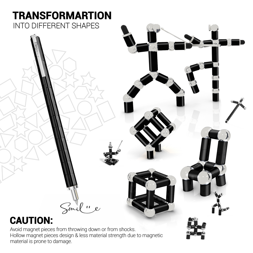 Elegancy Magnetic Fidget Pen | Deformable Stress Relief Pen Toy | Cool Creative Magnet Pen for Teens & Adults Christmas Gifts (Black)