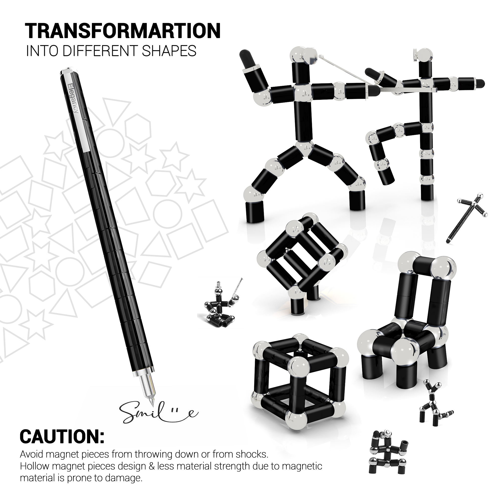 Elegancy Magnetic Fidget Pen | Deformable Stress Relief Pen Toy | Cool Creative Magnet Pen for Teens & Adults Christmas Gifts (Black)